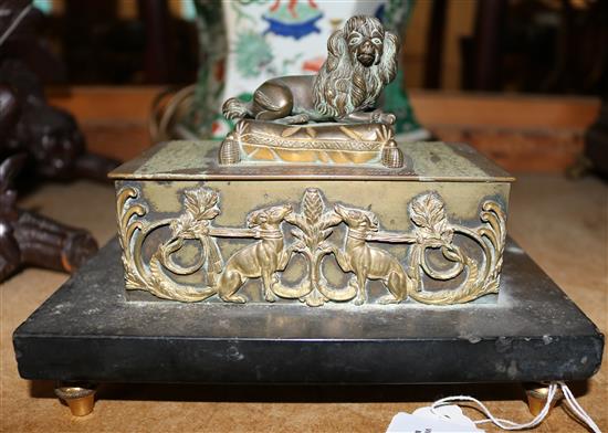 Victorian brass and marble inkstand
